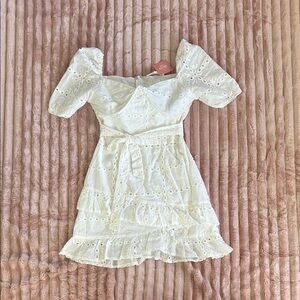 White Picnic Eyelet Mini Sundress with Bow